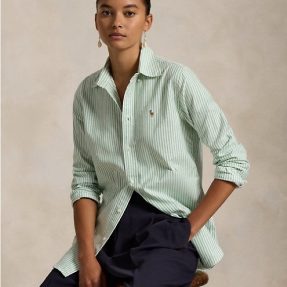 Lauren Ralph Lauren Green Striped Oversized Oxford Shirt 16 - Picture 7 of 7